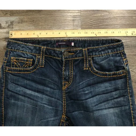 Vigoss Boot Cut Womens Size 33x32 Dark Wash Thick Stitch Blue Jeans - Picture 8 of 10